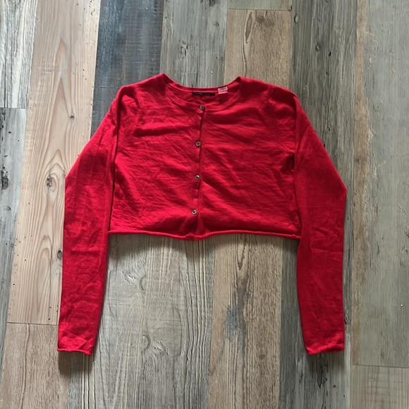 BRAZEAU TRICOT Red Cashmere Crop Sweater Size: 2 - Picture 9 of 16